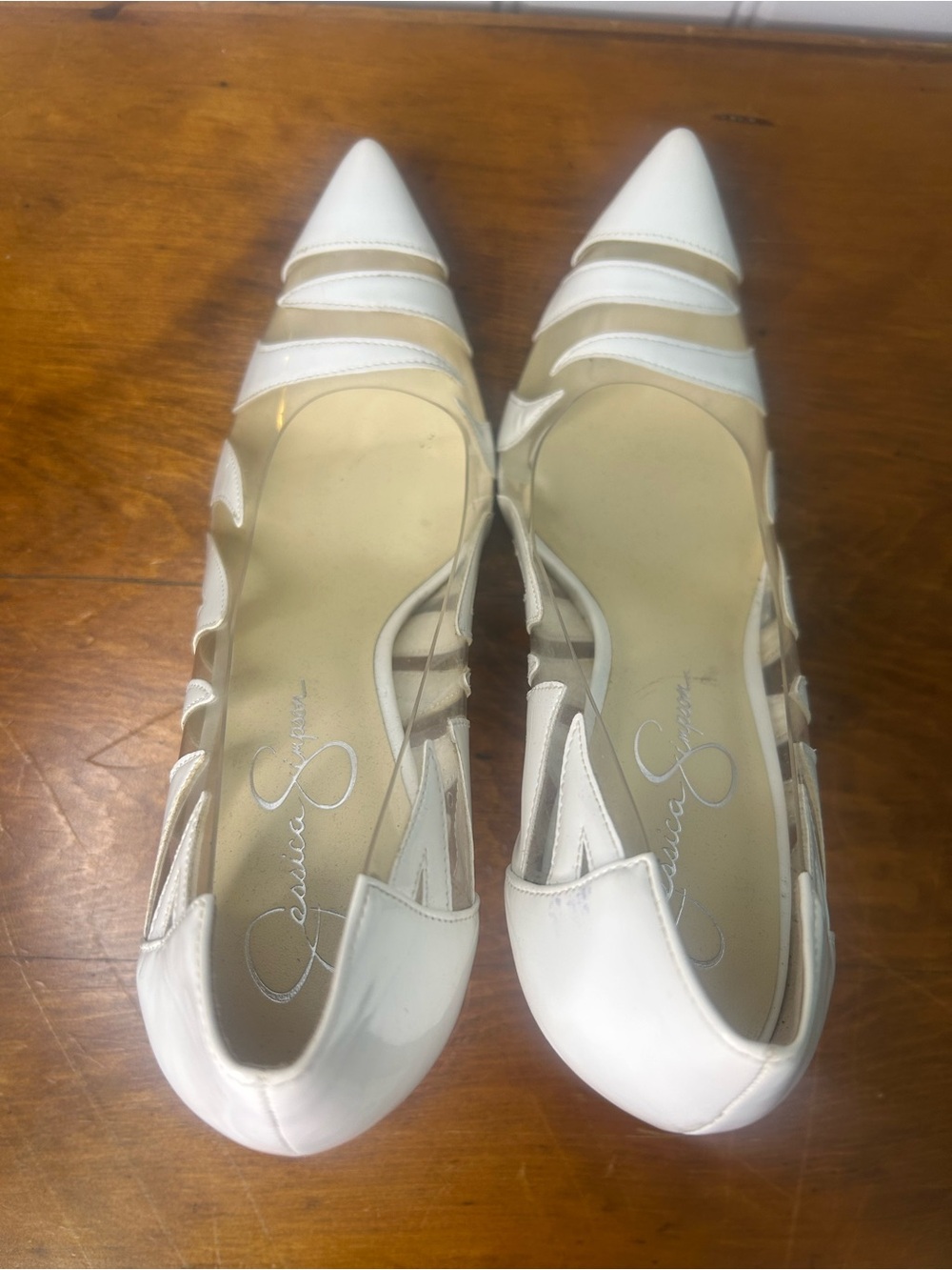Jessica Simpson White Pointed-Toe Cutout Stiletto Pumps size 11 - Picture 3 of 4
